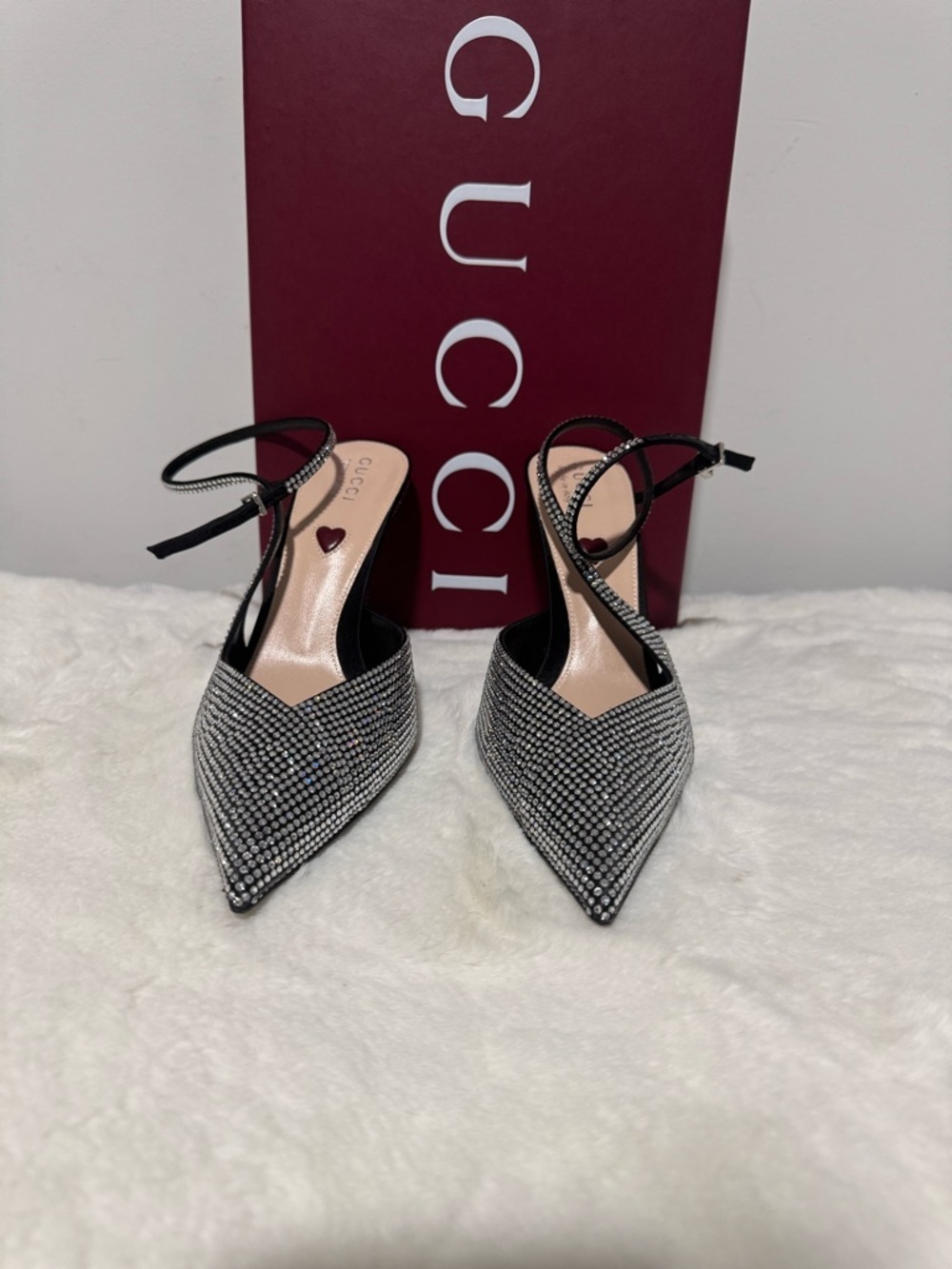 Gucci Black Crystal-Studded Pointed Slingback Heels - Picture 2 of 6